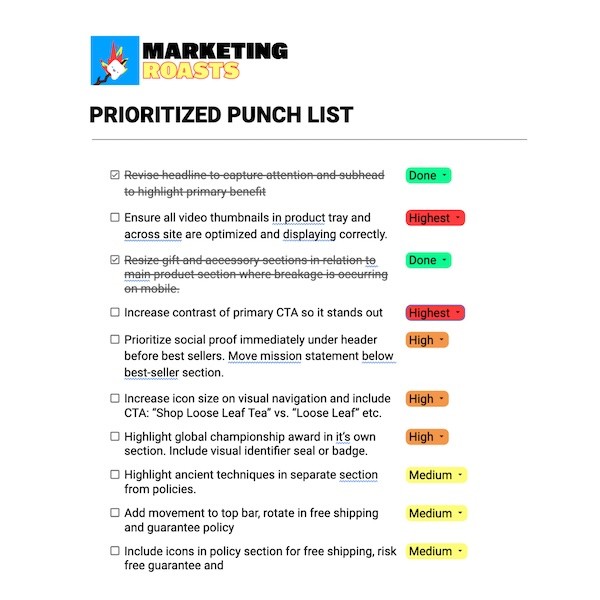 Prioritized punch list